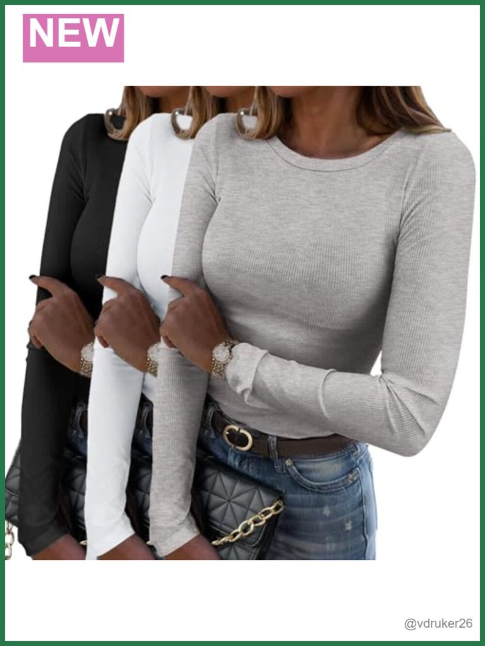 Ribbed Long Sleeve Slim Fit Crewneck Top Basic Tee